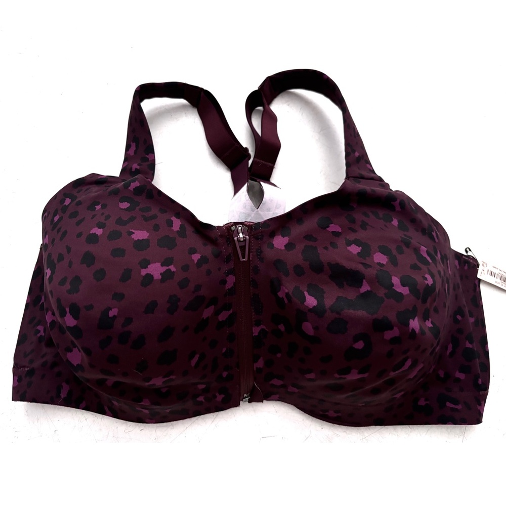 Victoria's Secret Burgundy & Black Leopard Zip-Front Sports Bra